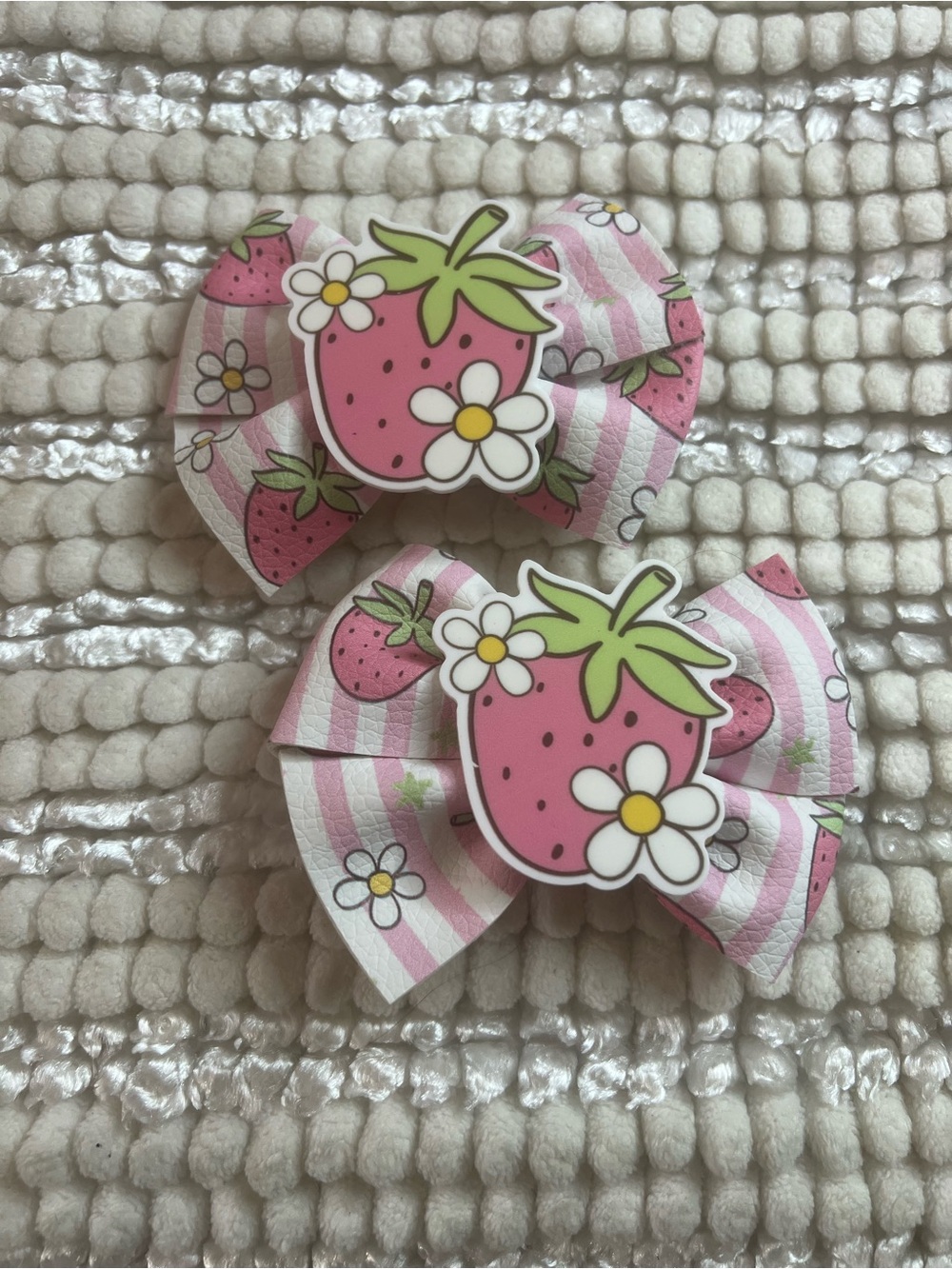 Pink Strawberry Bow Hair Clips for Kids 3 inch